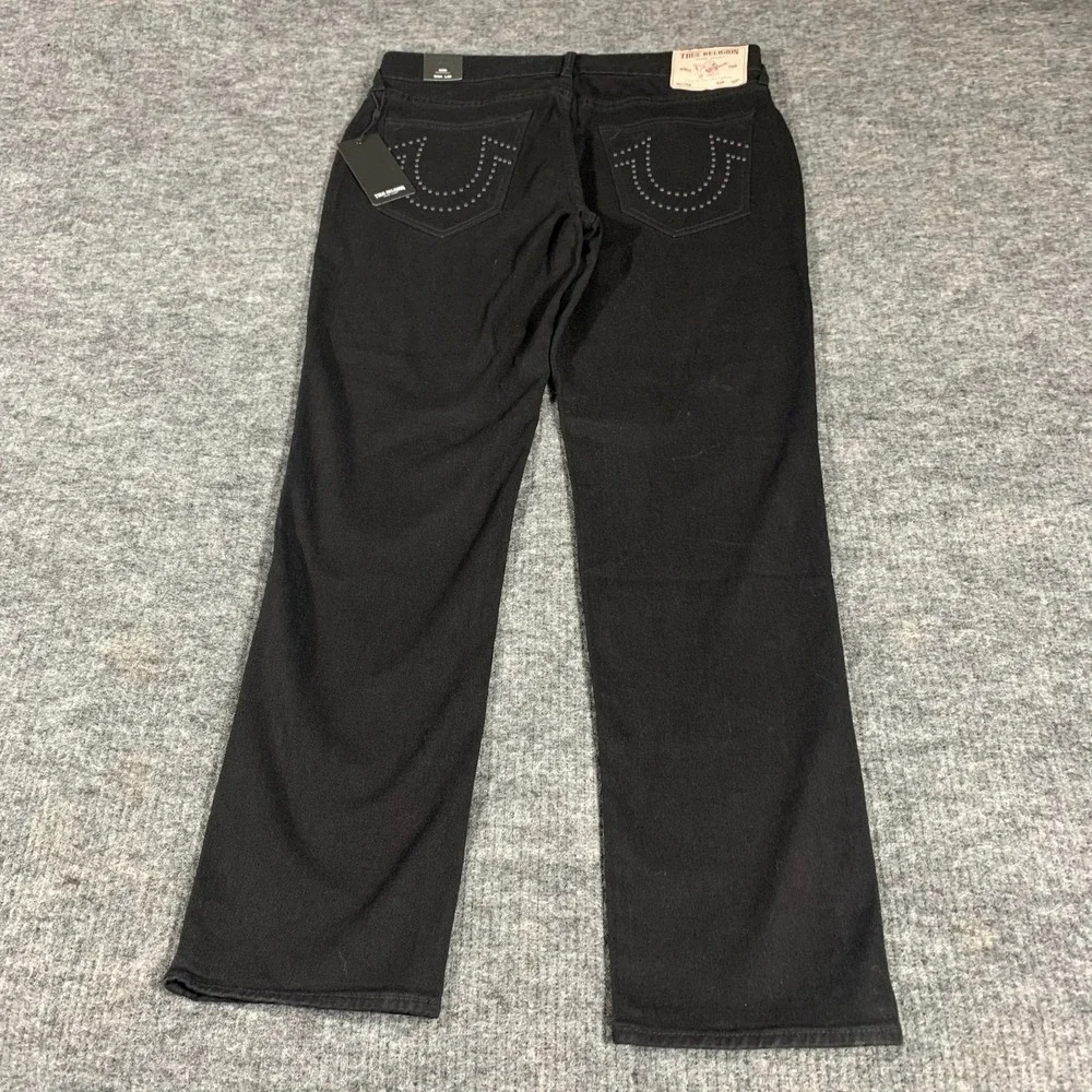 True Religion Jeans Mens 34 Black Denim Geno Relaxed Slim‎ Studded Stretch $164
